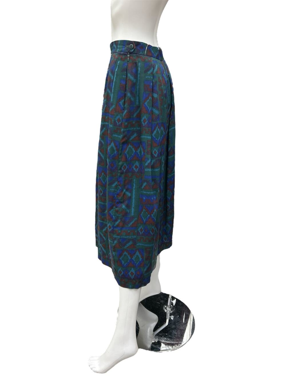 VTG Geiger Skirt Women’s SZ L A-Line Pockets Side Zipper Green Blue And Brown